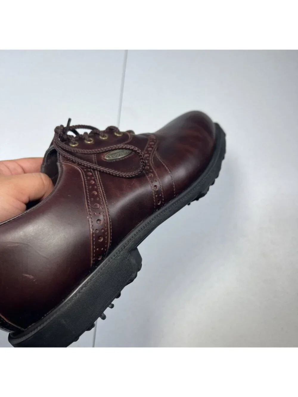 FootJoy Mens Brown Leather Spiked Golf Shoes Size 10.5 Wide Extra Comfort NWOT